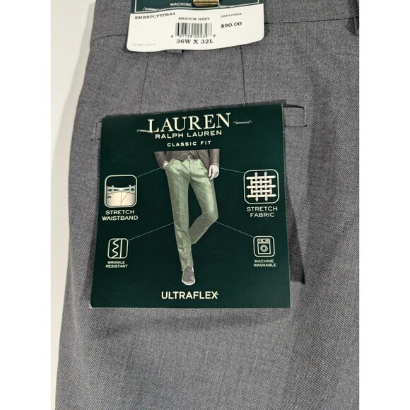 NWT LAUREN Ralph Lauren Pants Men 36x32 Gray Classic Fit Ultraflex Performance - Picture 6 of 9